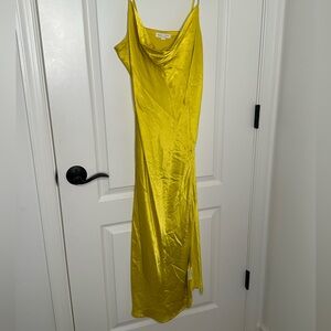 Satin cowl neck midi slip dress with slit